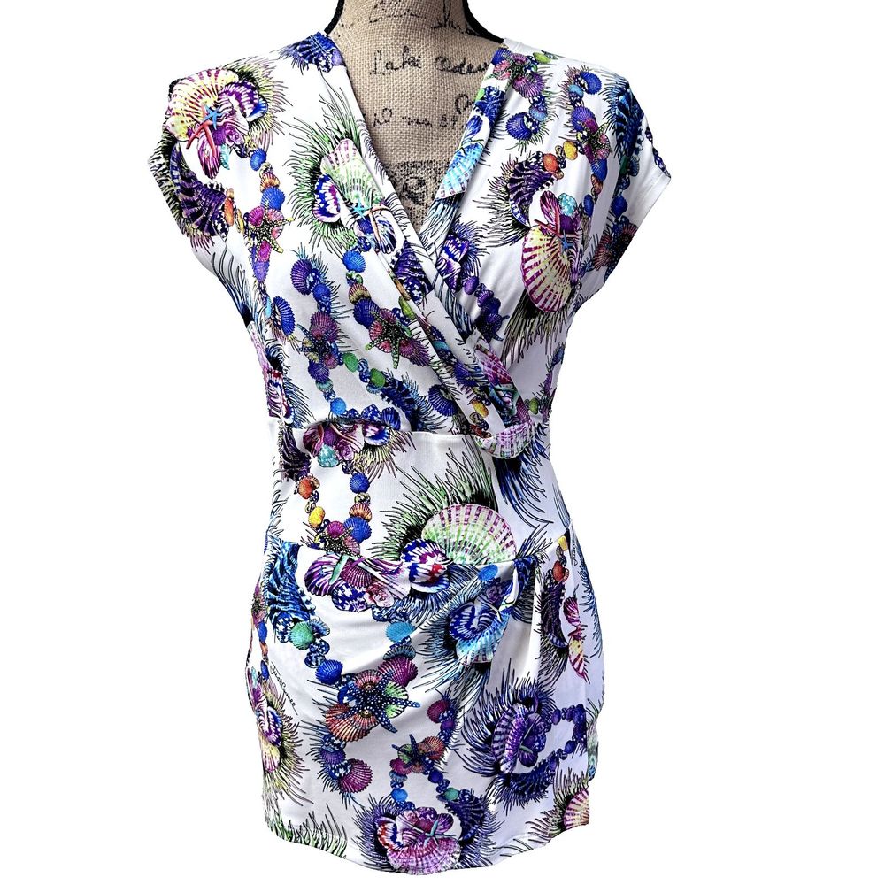 NWT Roberto Just Cavalli Ladies Marine print sleeveless top blouse w/belt SZ 44